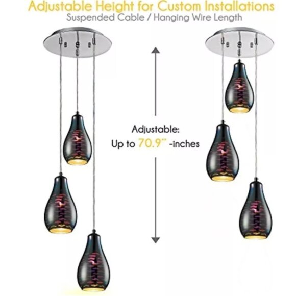 Serenelife SLLMP37 3D Art Adjustable Three Dome Glass DECO Pendant Light RT$200 - Picture 3 of 5